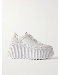 Chloé - Nama Suede-Trimmed Leather Platform Sneakers - Lyst