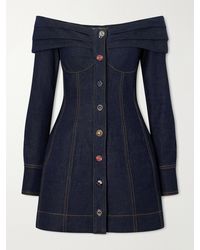 Zimmermann - Clash Off-The-Shoulder Pleated Denim Mini Dress - Lyst