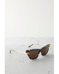 Bottega Veneta - Sonnenbrille Mit Eckigem Rahmen Aus Azetat In Hornoptik Mit Goldfarbenen Details - Lyst