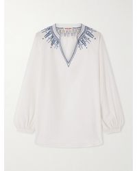 Emporio Sirenuse - Iliza Bluse Aus Einer Baumwoll-Seidenmischung Mit Stickereien Und Zierperlen - Lyst