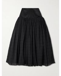 Abadia - Satin-Trimmed Pleated Checked Gauze Maxi Skirt - Lyst