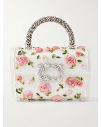 Roger Vivier - Floral-Appliquéd Embellished Satin Clutch - Lyst