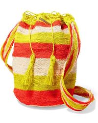 Muzungu Sisters Rainbow Flique Striped Woven Straw Shoulder Bag - Orange