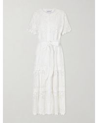 Miguelina - Romilly Belted Embroidered Cotton And Linen-Blend Midi Dress - Lyst