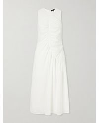 Theory - Ruched Cotton-Blend Sateen Midi Dress - Lyst