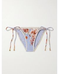 Zimmermann - Awaken Crochet-Trimmed Embellished Floral-Print Bikini Briefs - Lyst