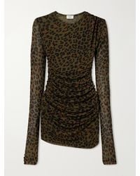 Saint Laurent - Draped Leopard-Print Tulle Mini Dress - Lyst