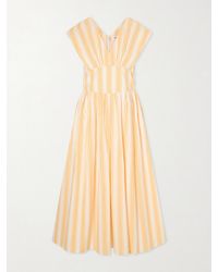 Rosie Assoulin Golden Afternoon Striped Linen Midi Dress in Brown | Lyst Rosie Assoulin Golden Afternoon Striped Linen Midi Dress in Brown | Lyst