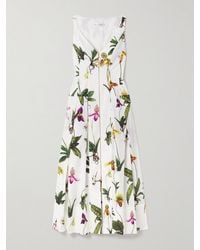 Oscar de la Renta - Pleated Floral-Print Cotton-Blend Poplin Midi Dress - Lyst