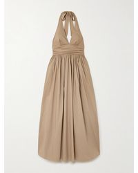 Matteau - Gathered Organic Cotton-Poplin Halterneck Maxi Dress - Lyst