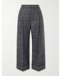 Brunello Cucinelli - Verkürzte Hose Mit Weitem Bein Aus Wolle Mit Glencheck-Muster, Falten Und Zierperlen - Lyst