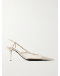 Saint Laurent - Renée Cassandre-Embroidered Patent Leather-Trimmed Mesh Slingback Pumps - Lyst