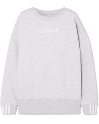 adidas Originals Coeeze Embroidered Striped Organic Cotton-blend Jersey Sweatshirt - Gray