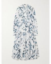 Erdem - Floral-print Tiered-skirt Cotton Midi Dress - Lyst