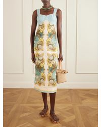 FARM Rio Delicate Flower Arabesques Linen Midi Dress in Yellow | Lyst
