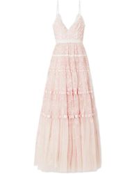 Needle & Thread Satin-trimmed Embroidered Tulle Gown - Pink