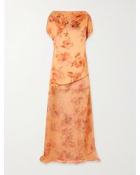 ‎Dima Ayad - Floral-Print Chiffon-Trimmed Satin Gown - Lyst
