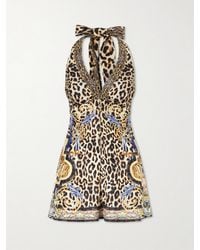 CAMILLA - Embellished Printed Silk Halterneck Playsuit - Lyst