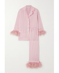 Sleeper + Net Sustain Feather-trimmed Crepe De Chine Pyjama Set - Pink