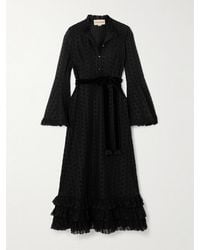 Valentino Garavani - Belted Tiered Velvet-Trimmed Broderie Anglaise Cotton Midi Dress - Lyst