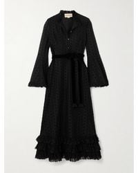 Valentino Garavani - Belted Tiered Velvet-Trimmed Broderie Anglaise Cotton Midi Dress - Lyst