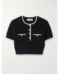 Self-Portrait - Cropped Button-Embellished Metallic Cotton-Blend Pointelle-Knit Top - Lyst