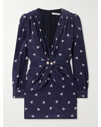 Alessandra Rich - Wrap-Effect Embellished Pleated Printed Silk Crepe De Chine Mini Dress - Lyst