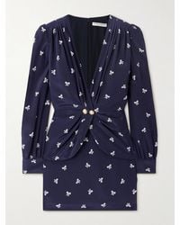 Alessandra Rich - Wrap-Effect Embellished Pleated Printed Silk Crepe De Chine Mini Dress - Lyst