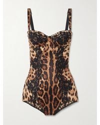 Dolce & Gabbana - Body Aus Satin Aus Einer Seidenmischung Mit Leopardenprint Und Spitzenbesätzen - Lyst