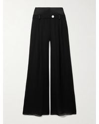 Galvan London - Strata Embellished Satin-Trimmed Georgette Wide-Leg Pants - Lyst