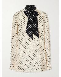 Valentino Garavani - Scarf-Detailed Polka-Dot Silk Crepe De Chine Blouse - Lyst