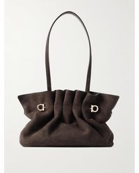 Ferragamo - Kleine Schultertasche Aus Veloursleder Mit Verzierungen Und Raffungen - Lyst