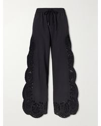 Sea - Vittoria Broderie Anglaise-Trimmed Shell Wide-Leg Pants - Lyst