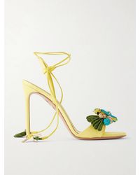 Aquazzura - Birdsong 105 Leather-Trimmed Raffia Sandals - Lyst