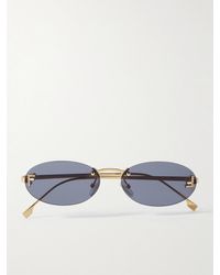 Fendi - Rahmenlose, Goldfarbene Sonnenbrille Mit Ovalen Gläsern Und Kristallen - Lyst