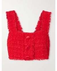 Dolce & Gabbana - Cropped Frayed Metallic Cotton-Blend Tweed Top - Lyst