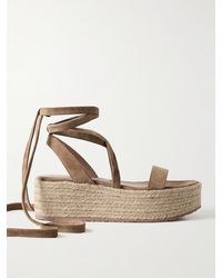 Gianvito Rossi - 40 Suede And Raffia Platform Espadrilles - Lyst