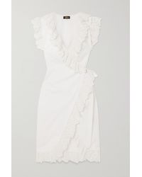 De La Vali Cadaques Ruffled Broderie Anglaise Organic Cotton Wrap Dress - White