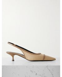 Victoria Beckham - Leather-Trimmed Woven Raffia Slingback Pumps - Lyst