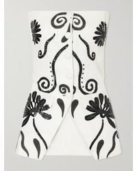 Cala De La Cruz - Milos Strapless Sequin-Embellished Floral-Print Linen Top - Lyst