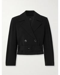 Theory - Cropped Double-Breasted Belted Crepe Jacket - Lyst