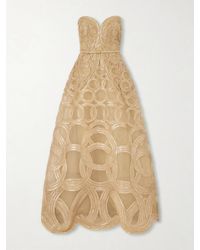 Elie Saab - Strapless Sequin-Embellished Raffia-Trimmed Tulle Midi Dress - Lyst