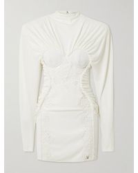 Stella McCartney - Lace-Trimmed Gathered Stretch-Crepe And Cady Mini Dress - Lyst