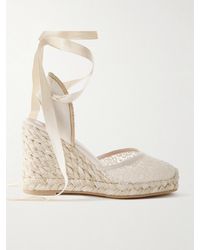 Stuart Weitzman - Marguerita Espadrille-Wedges Aus Leder Und Häkelmaterial Mit Ripsbandbesatz - Lyst