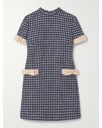 Valentino Garavani - Bow-Embellished Checked Wool-Blend Bouclé Mini Dress - Lyst