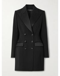 Dolce & Gabbana - Doppelreihiger Mantel Aus Twill Aus Einer Wollmischung Mit Satinbesätzen Aus Einer Seidenmischung - Lyst