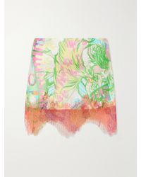 Donde Esteban - Sonido Bestial Lace-Trimmed Printed Satin Mini Skirt - Lyst