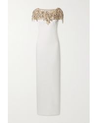 Marchesa Embellished Tulle-trimmed Crepe Gown - White