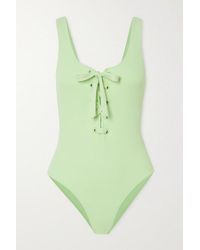 Ganni + Net Sustain Gerippter Badeanzug Mit Schnürung - Blau