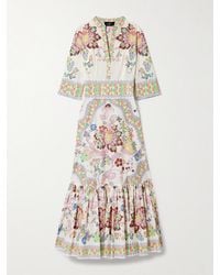 Etro - Gathered Floral-Print Cotton-Blend Poplin Midi Dress - Lyst